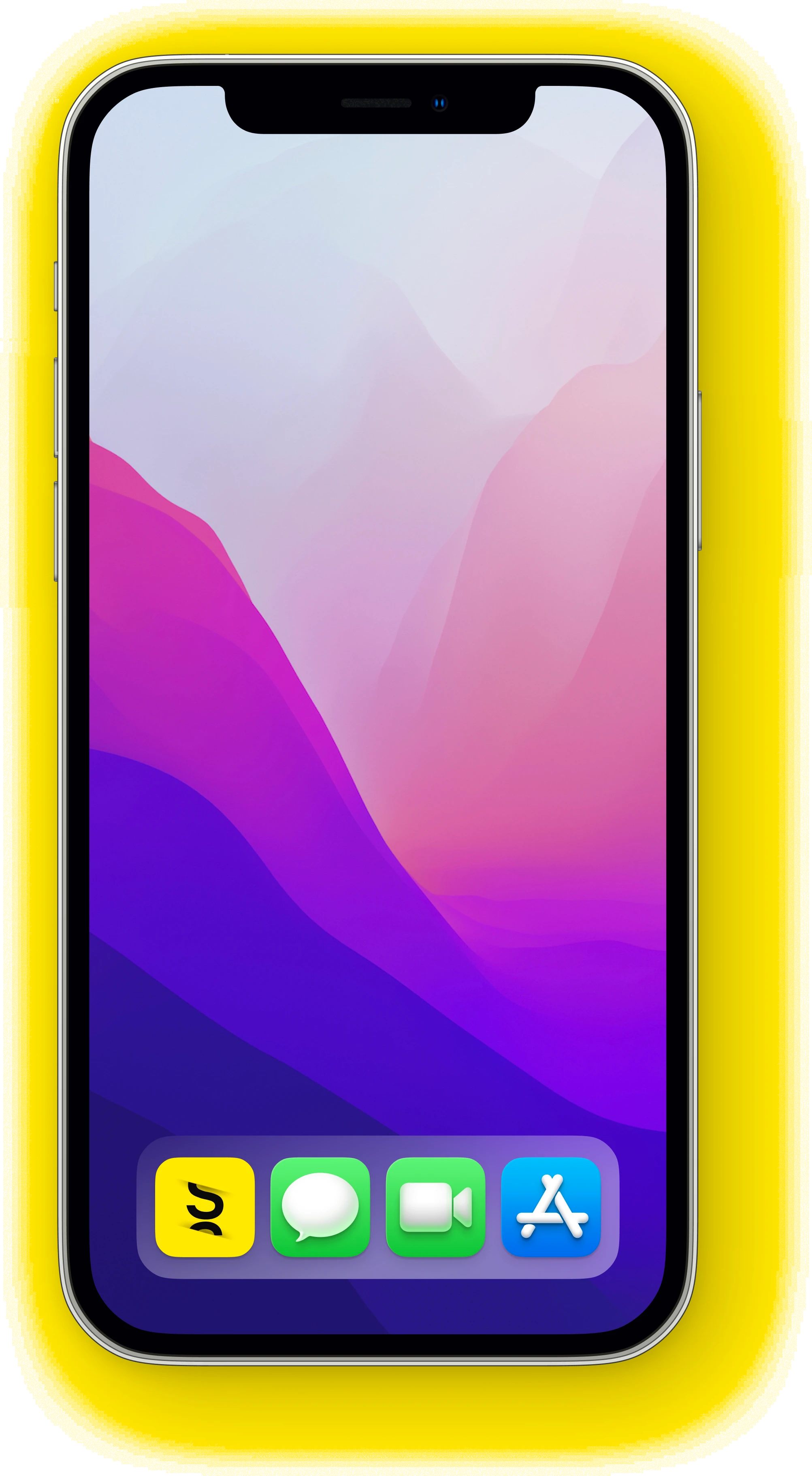 The yellow Shuffle app icon in an iPhone dock