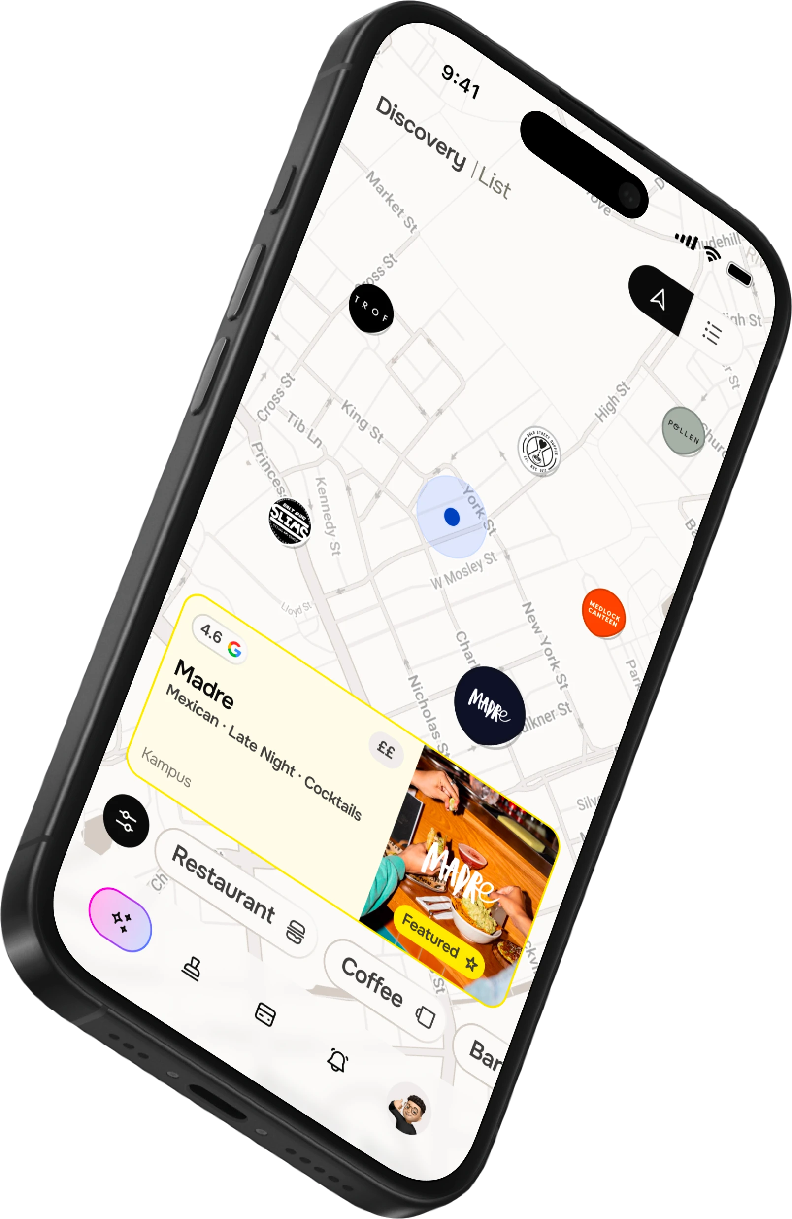 The Shuffle map of partner venues, with Madre featured