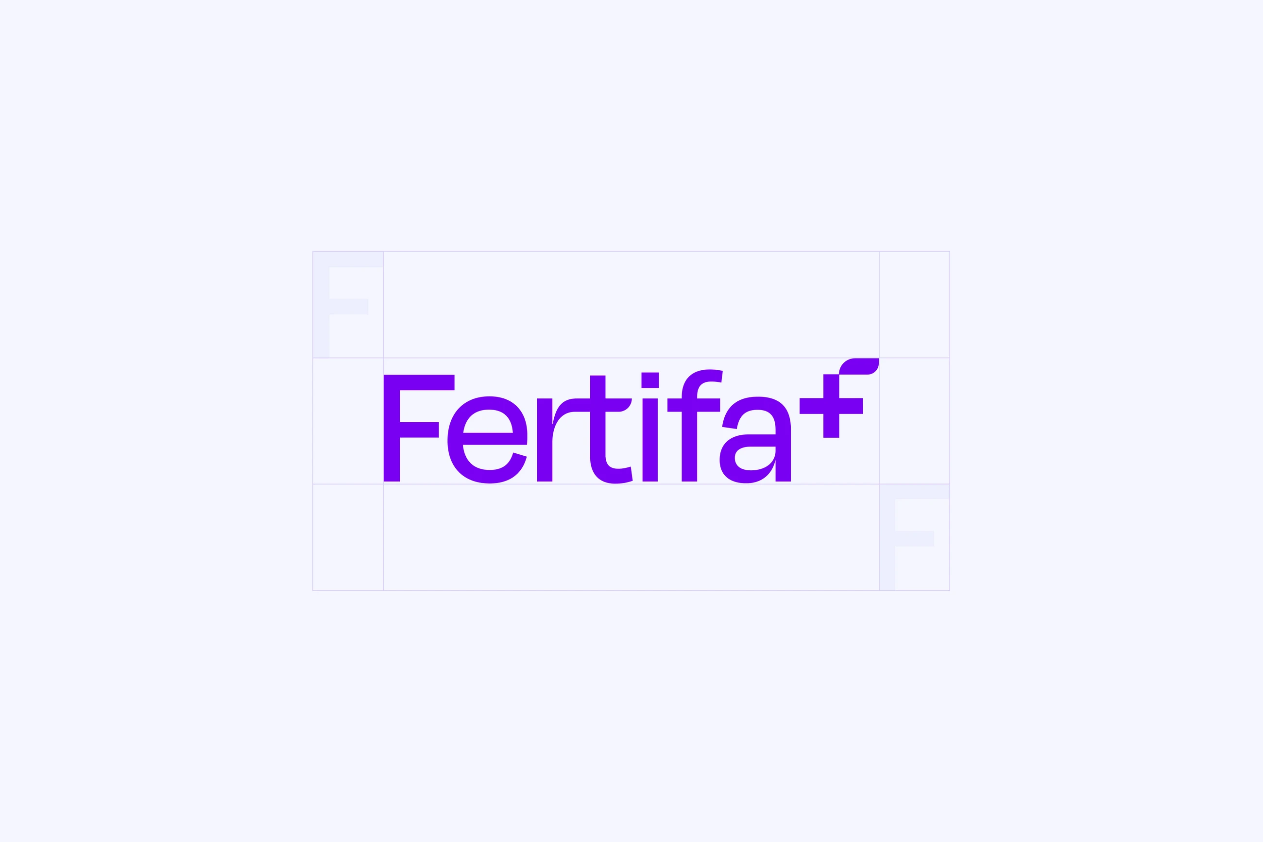 The Fertifa logo on its construction grid, the F of the logomark marking the clear space at each corner
