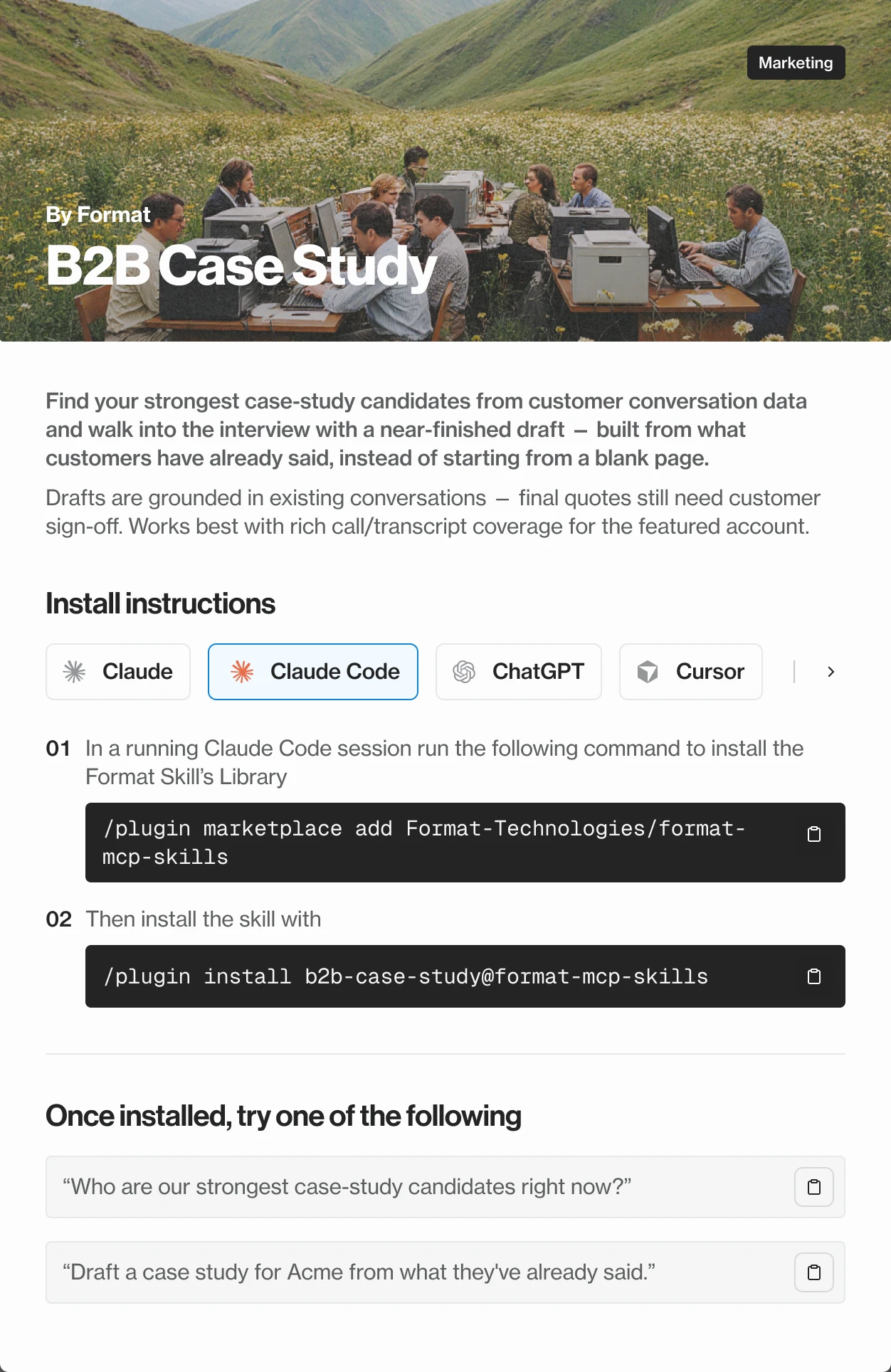 The B2B Case Study skill: what it does, install instructions for Claude, Claude Code, ChatGPT and Cursor, and two prompts to try once it’s installed