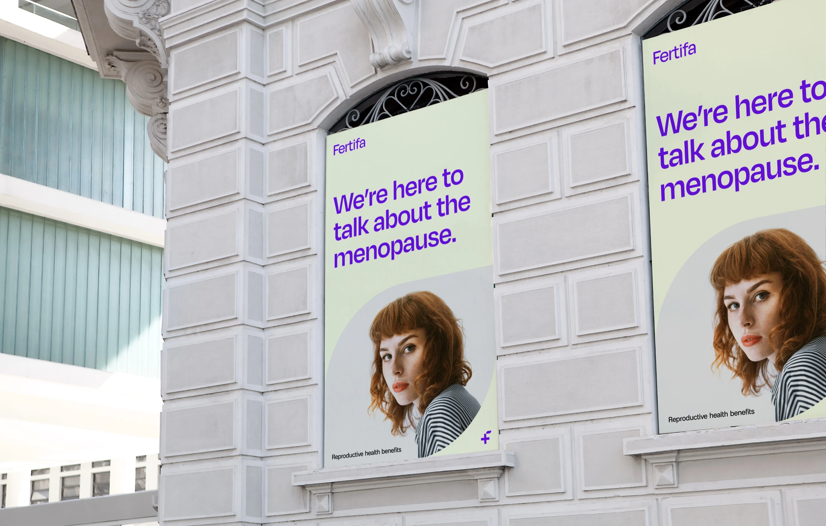 As launched: “We’re here to talk about the menopause.”, the portrait clear in an arched crop