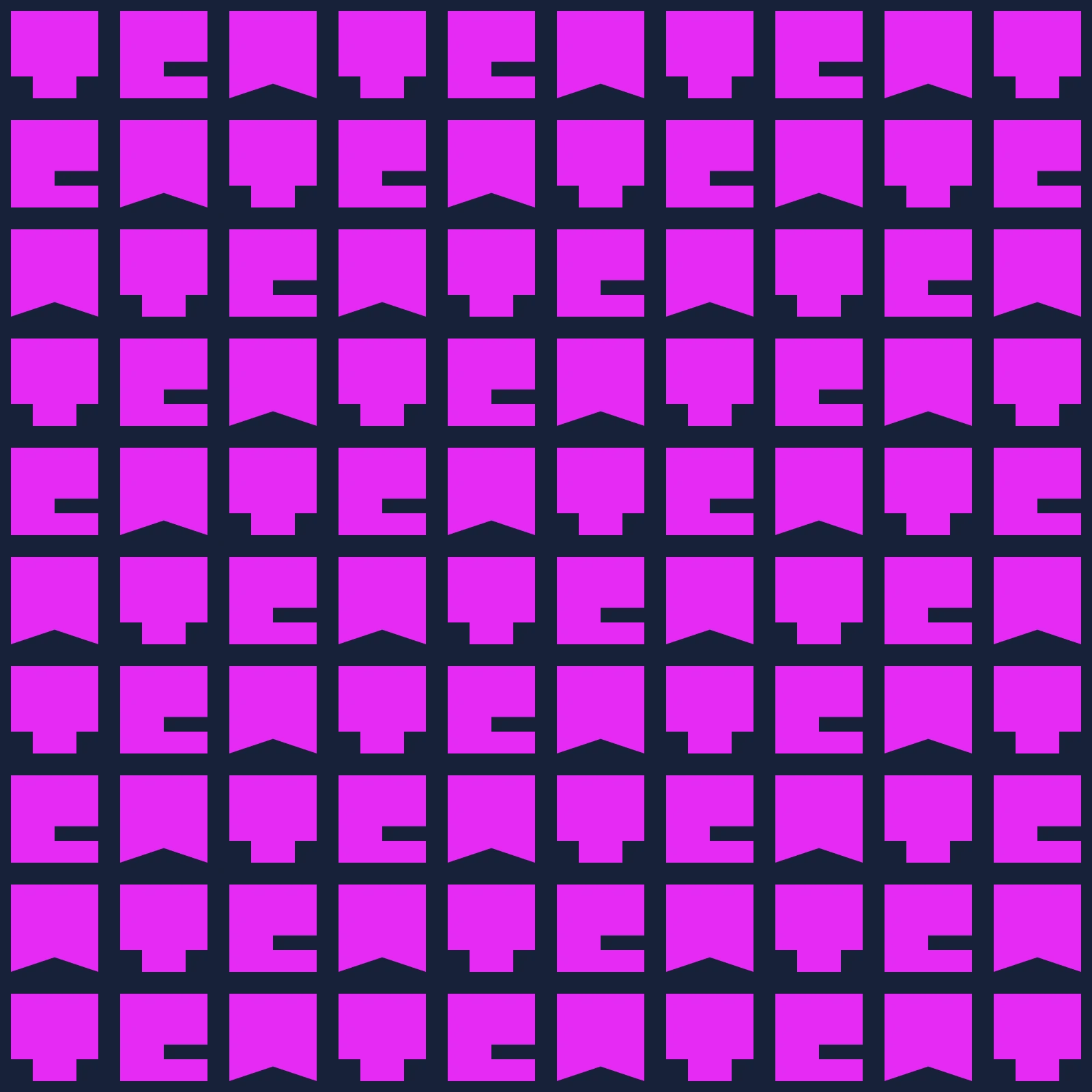 A pattern built from the letters T, E and A, interlocking in rows, magenta on dark navy