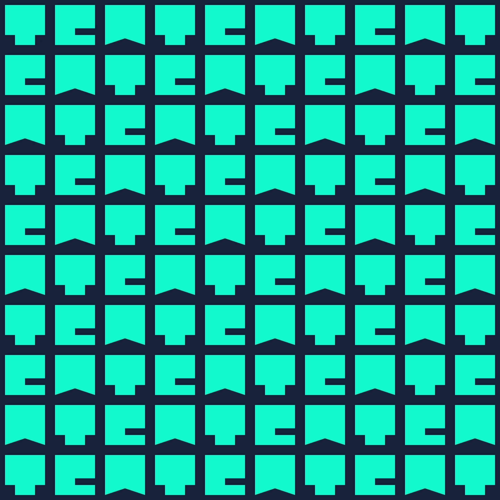 The TEA pattern in bright teal on dark navy