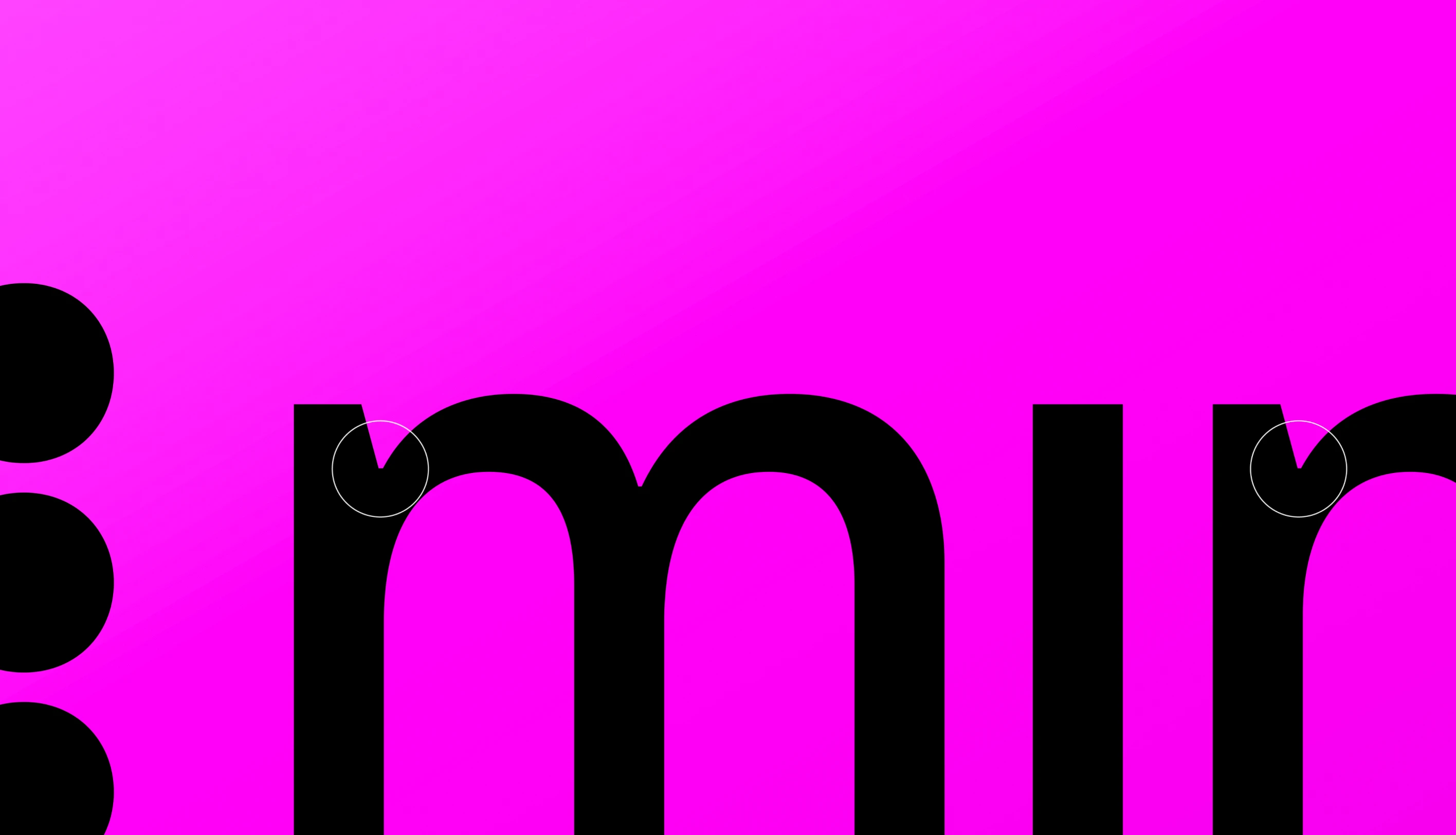 A close-up of the Minimum wordmark in black on a pink gradient, with the refined ink traps where the m and n meet their stems circled